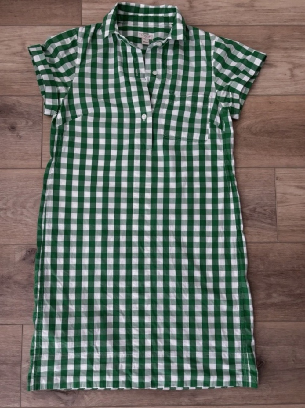 TitleJ Crew Shirt Dress Short Sleeve Green White Size XS Gingham Plaid